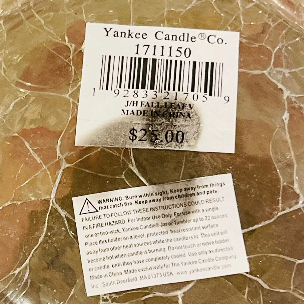 Yankee Candle Fall Leaf Crackle Glass Hurricane Candle Holder Sleeve 1711150